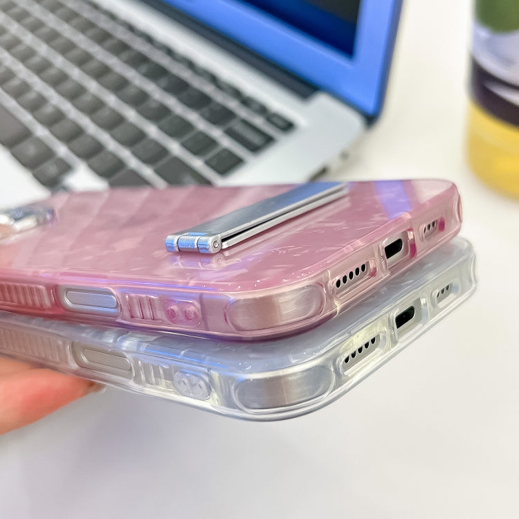 For iPhone 16 Pro Plating Glitter Texture Fold Holder TPU Phone Case with Lens Film(Purple Wrinkles) by buy2fix