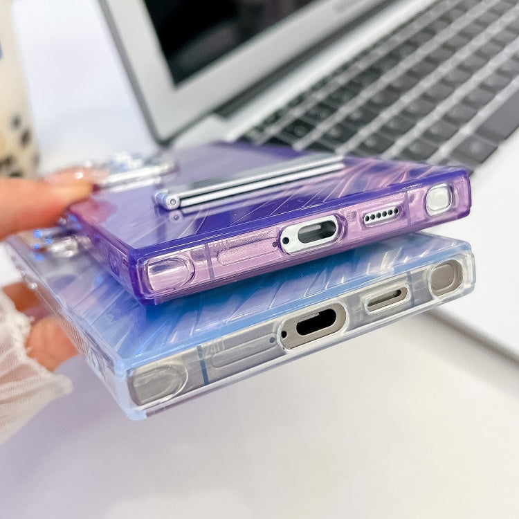 For Samsung Galaxy S25 5G Plating Glitter Texture Fold Holder TPU Phone Case with Lens Film(White Water Ripples) by buy2fix