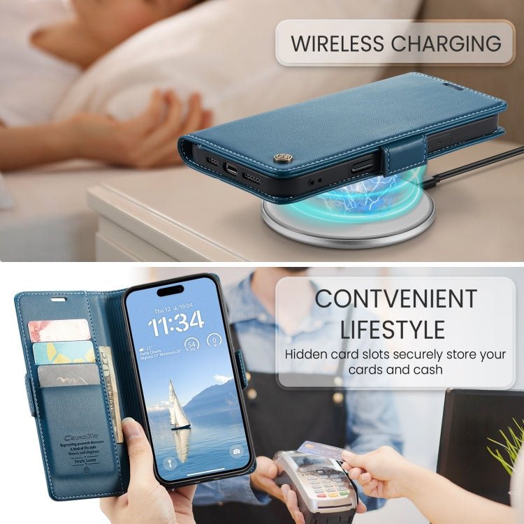 For iPhone 16 Pro Max CaseMe 023 Butterfly Buckle Litchi Texture RFID Anti-theft Leather Phone Case(Blue) by CaseMe