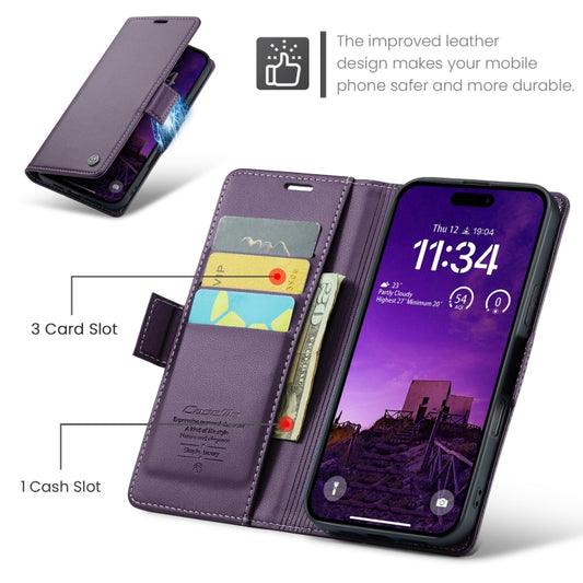 For iPhone 16 Pro CaseMe 023 Butterfly Buckle Litchi Texture RFID Anti-theft Leather Phone Case(Purple) by CaseMe