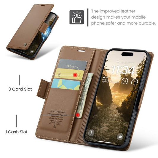 For iPhone 17 CaseMe 023 Butterfly Buckle Litchi Texture RFID Anti-theft Leather Phone Case(Brown) - iPhone 17 Cases by CaseMe | Online Shopping UK | buy2fix
