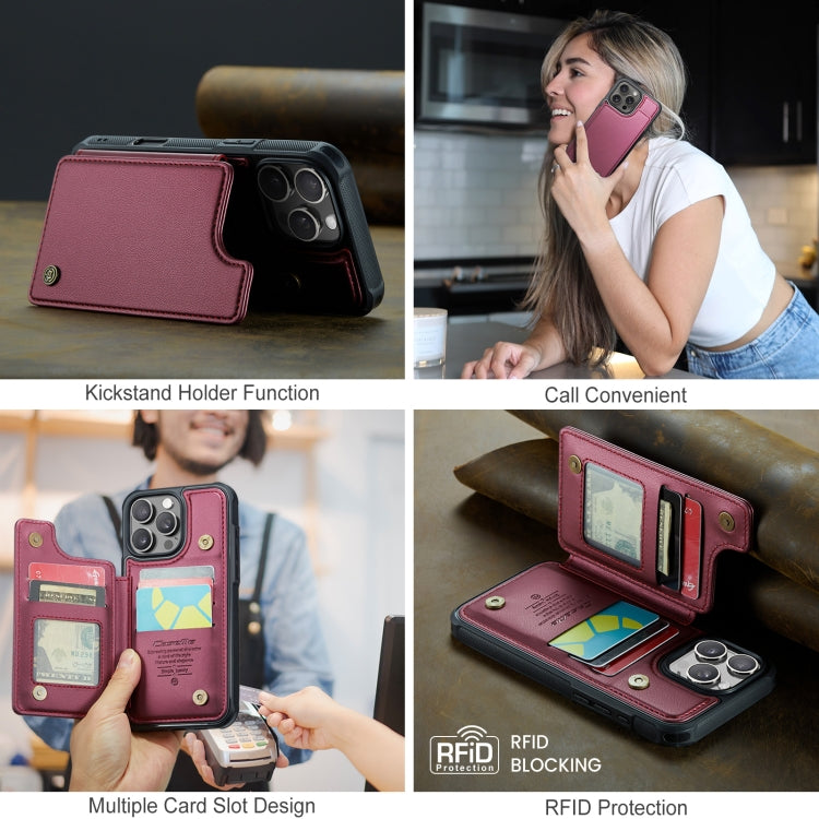 For iPhone 16 Pro Max CaseMe C22 Card Slots Holder RFID Anti-theft Phone Case(Red) by CaseMe