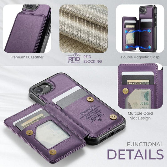 For iPhone 16e CaseMe C22 Card Slots Holder RFID Anti-theft Phone Case(Purple) - iPhone 16e Cases by CaseMe | Online Shopping UK | buy2fix