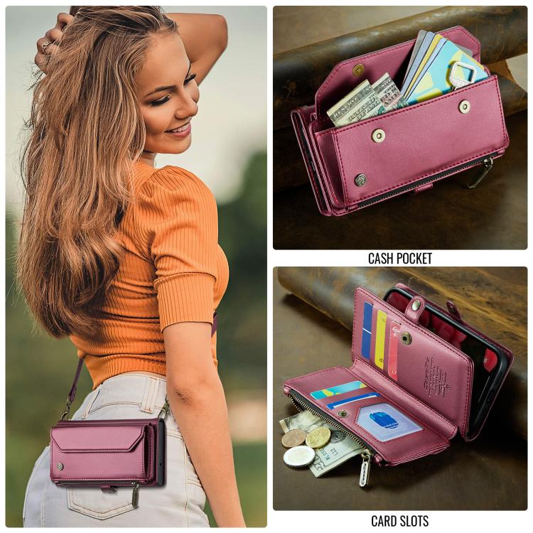 For iPhone 16e CaseMe C36 Card Slots Zipper Wallet RFID Anti-theft Leather Phone Case(Red) - iPhone 16e Cases by CaseMe | Online Shopping UK | buy2fix