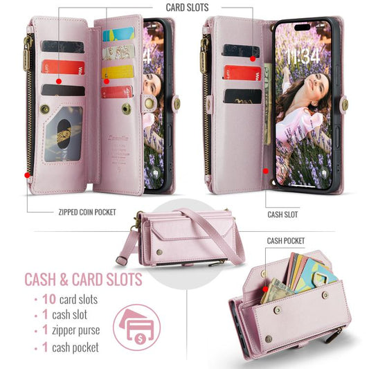 For iPhone Air CaseMe C36 Card Slots Zipper Wallet RFID Anti-theft Leather Phone Case(Pink) - iPhone Air Cases by CaseMe | Online Shopping UK | buy2fix