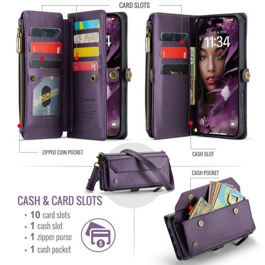 For iPhone Air CaseMe C36 Card Slots Zipper Wallet RFID Anti-theft Leather Phone Case(Purple) - iPhone Air Cases by CaseMe | Online Shopping UK | buy2fix