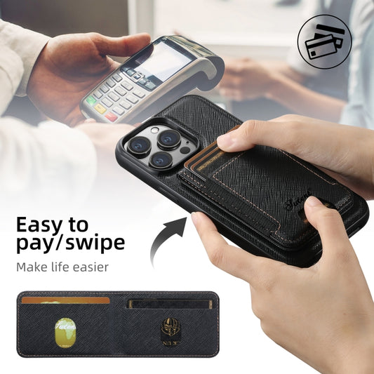 For iPhone 16 Pro Suteni H17 Cross Grain Leather MagSafe Detachable Wallet Phone Case(Black) by Suteni