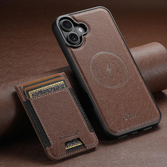 For iPhone 17 Suteni H17 Cross Grain Leather MagSafe Detachable Wallet Phone Case(Brown) - iPhone 17 Cases by Suteni | Online Shopping UK | buy2fix