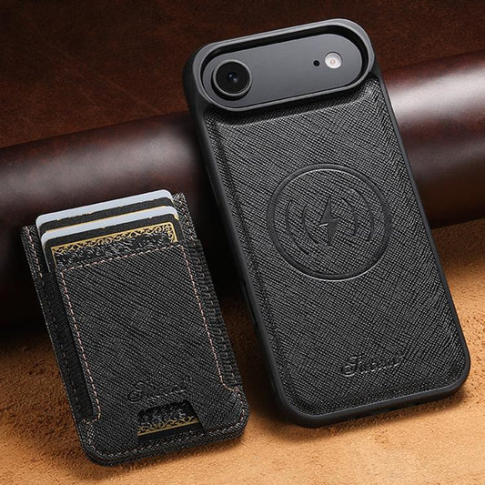 For iPhone Air Suteni H17 Cross Grain Leather MagSafe Detachable Wallet Phone Case(Black) - iPhone Air Cases by Suteni | Online Shopping UK | buy2fix