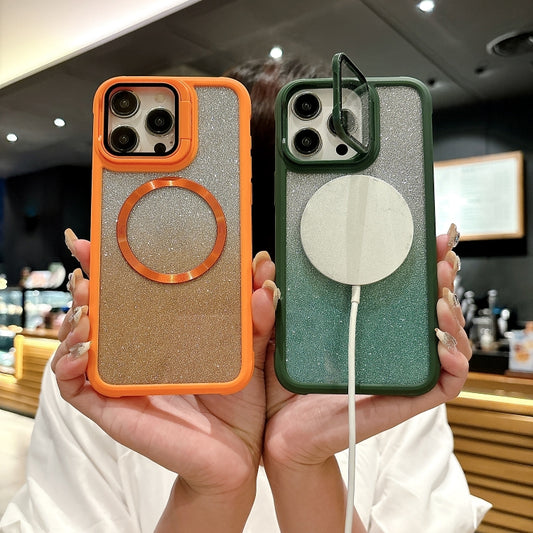 For iPhone 16 Plus CD-grain Gradient Glitter Magsafe Acrylic Hybrid TPU Phone Case(Green) by buy2fix