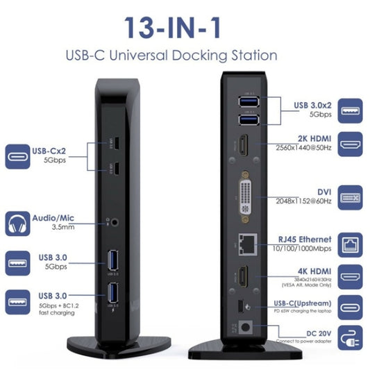 WAVLINK UG39PD1 13 in 1 Type-C Triple Monitors 4K HD Docking Station, Plug:UK Plug by WAVLINK