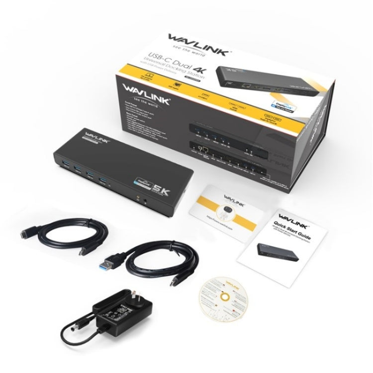 WAVLINK UG69PD6 Dual 4K Laptop Docking Station 5K HD Displaylink 65 / 100W PD Charging, Plug:AU Plug by WAVLINK