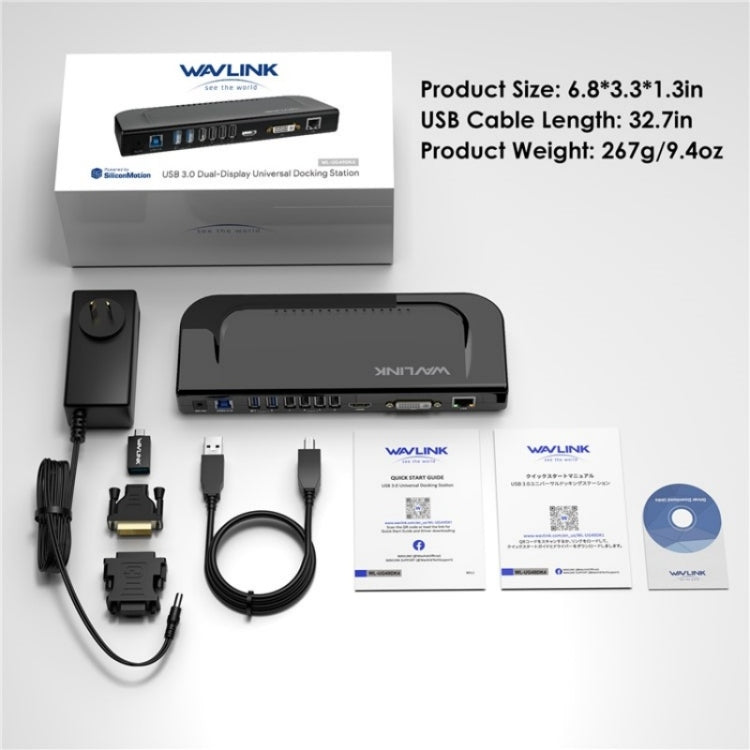 WAVLINK UG49DK4 Universal Laptop Docking Station Dual Monitor Supports DVI / HDMI / VGA(EU Plug) by WAVLINK