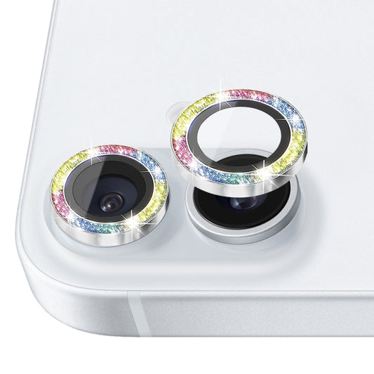 For iPhone 16 / 16 Plus NORTHJO Glitter Camera Lens Protector Tempered Glass Metal Ring Film(Colorful) by NORTHJO