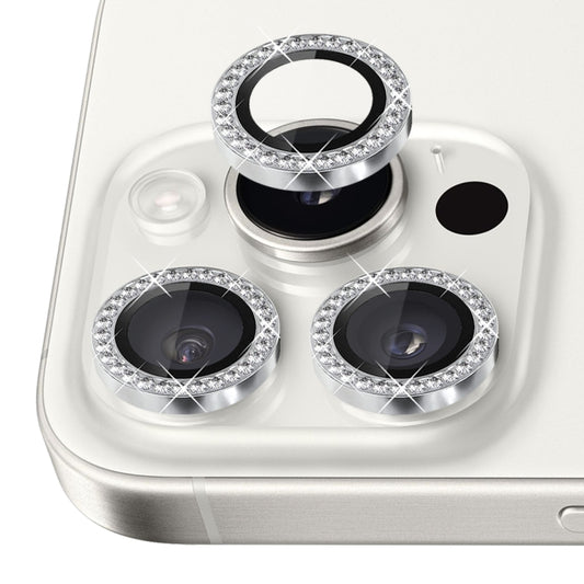 For iPhone 16 Pro / 16 Pro Max NORTHJO Rhinestone Camera Lens Protector Tempered Glass Metal Ring Film(Silver) by NORTHJO