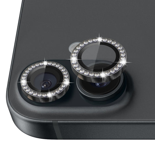 For iPhone 16 / 16 Plus NORTHJO Rhinestone Camera Lens Protector Tempered Glass Metal Ring Film(Graphite) by NORTHJO