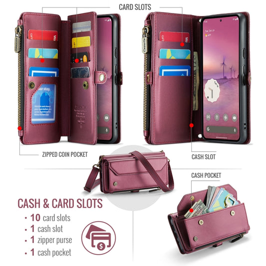 For Google Pixel 9 Pro XL / 10 Pro XL CaseMe C36 Card Slots Zipper Wallet RFID Anti-theft Leather Phone Case(Wine) by CaseMe