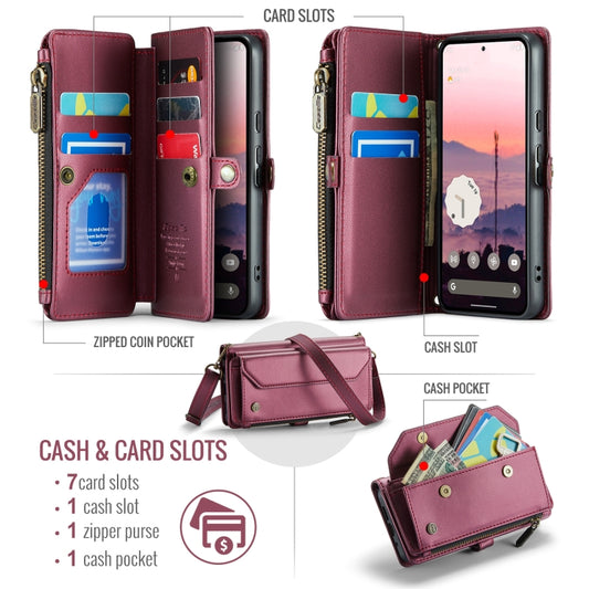 For Google Pixel 10 / 10 Pro / 9 CaseMe C36 Card Slots Zipper Wallet RFID Anti-theft Leather Phone Case(Wine) by CaseMe