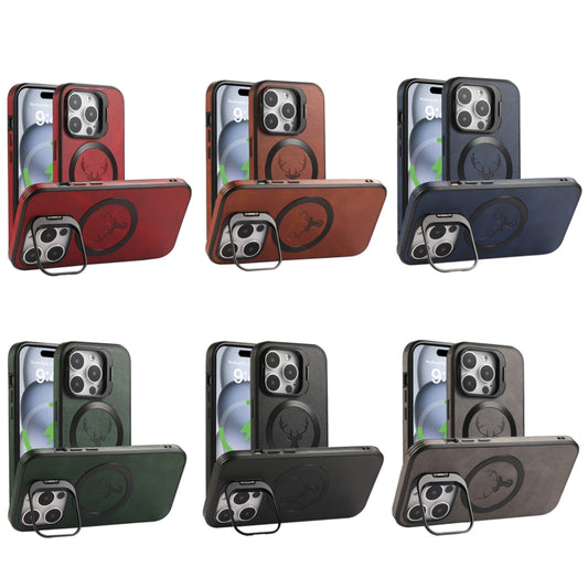 For iPhone 15 Elk Lens Holder Magsafe Shockproof Phone Case(Grey) by buy2fix