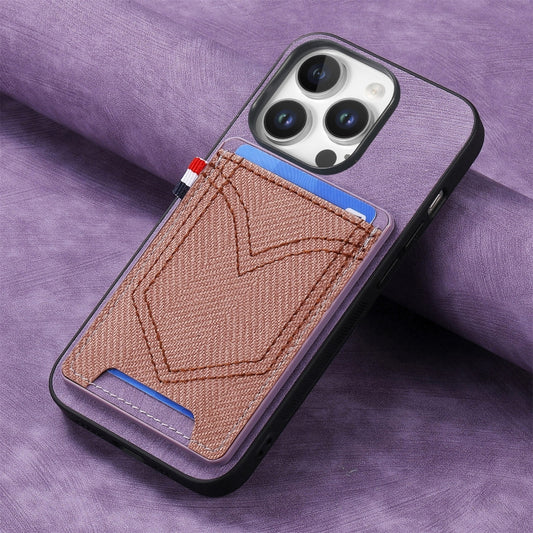 For iPhone 16 Pro Denim Texture Leather Skin Phone Case with Card Slot(Purple) by buy2fix