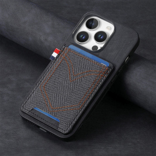 For iPhone 16 Pro Max Denim Texture Leather Skin Phone Case with Card Slot(Black) by buy2fix