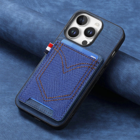 For iPhone 16 Pro Max Denim Texture Leather Skin Phone Case with Card Slot(Blue) by buy2fix