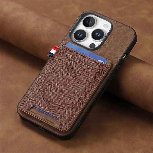For iPhone 16 Pro Max Denim Texture Leather Skin Phone Case with Card Slot(Brown) by buy2fix