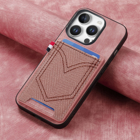 For iPhone 16 Pro Max Denim Texture Leather Skin Phone Case with Card Slot(Pink) by buy2fix