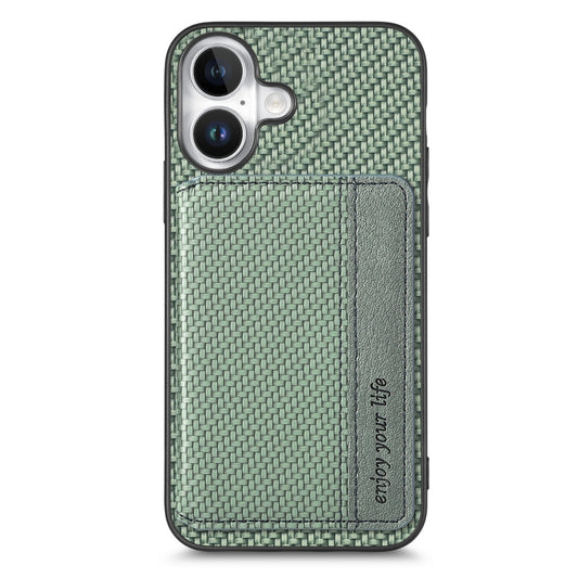 For iPhone 16 Plus Carbon Fiber Magnetic Card Wallet RFID Blocking Phone Case(Green) by buy2fix