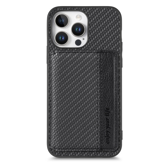 For iPhone 16 Pro Max Carbon Fiber Magnetic Card Wallet RFID Blocking Phone Case(Black) by buy2fix