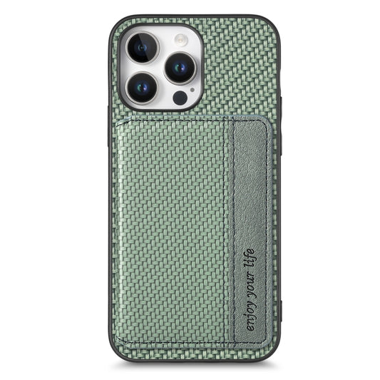 For iPhone 16 Pro Max Carbon Fiber Magnetic Card Wallet RFID Blocking Phone Case(Green) by buy2fix