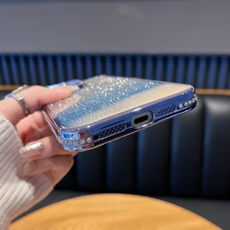 For iPhone 16 Diamond Water Ripple Gradient Glitter TPU Phone Case(Blue) by buy2fix
