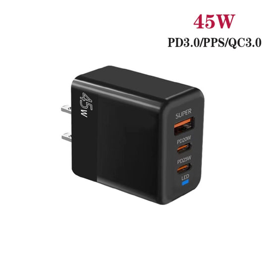 45W PD3.0 / PPS Type-C + QC3.0 USB Fully Compatible Protocol Charger, US Plug(Black) - USB Charger by buy2fix | Online Shopping UK | buy2fix
