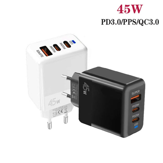 45W PD3.0 / PPS Type-C + QC3.0 USB Fully Compatible Protocol Charger, EU Plug(Black) - USB Charger by buy2fix | Online Shopping UK | buy2fix