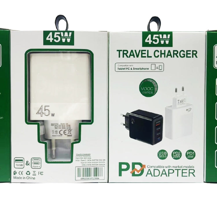 45W PD3.0 / PPS Type-C + QC3.0 USB Fully Compatible Protocol Charger, EU Plug(Black) - USB Charger by buy2fix | Online Shopping UK | buy2fix