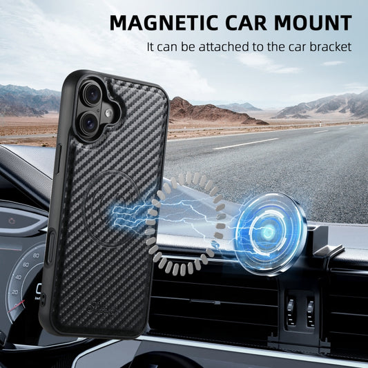 For iPhone 16 Suteni TXWH18 Carbon Fiber Texture Detachable Wallet MagSafe Phone Case(Black) by Suteni