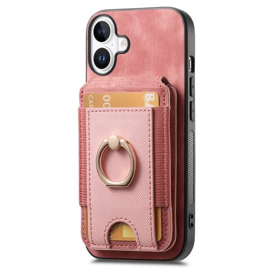 For iPhone 16 Retro Splitable Magnetic Stand Card Bag Leather Phone Case(Pink) by buy2fix