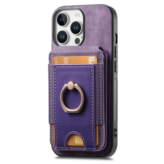 For iPhone 16 Pro Retro Splitable Magnetic Stand Card Bag Leather Phone Case(Purple) - iPhone 16 Pro Cases by buy2fix | Online Shopping UK | buy2fix