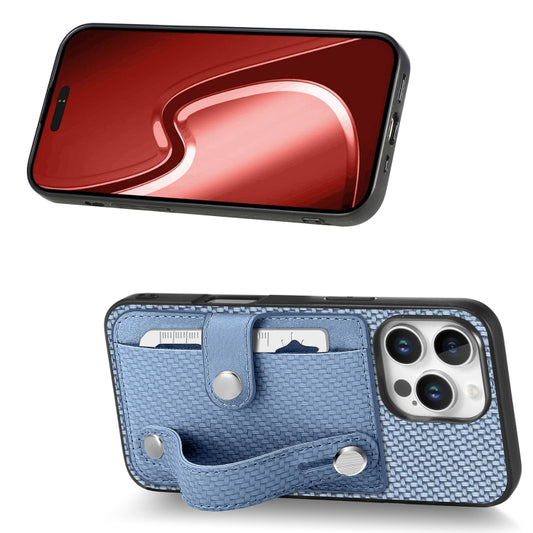 For iPhone 16 Pro Wristband Kickstand Card Wallet Back Phone Case with Tool Knife(Blue) by buy2fix