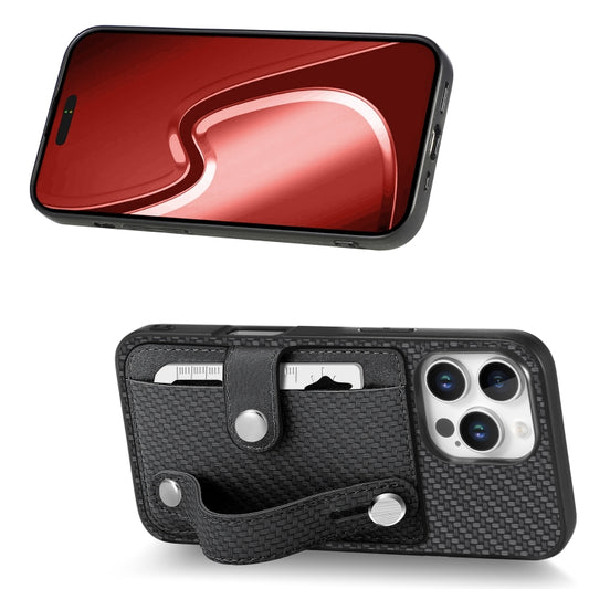 For iPhone 16 Pro Max Wristband Kickstand Card Wallet Back Phone Case with Tool Knife(Black) by buy2fix