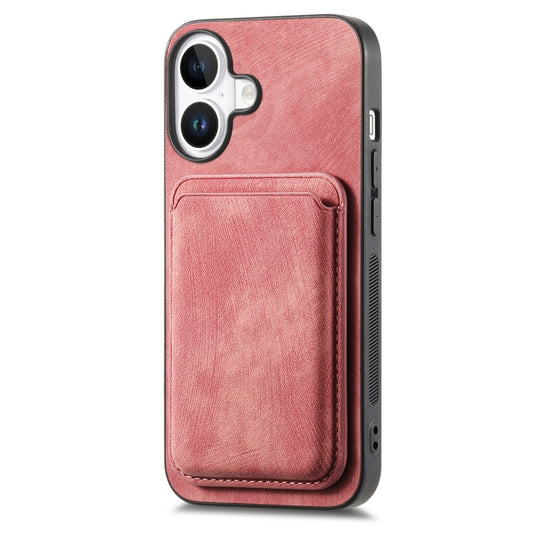 For iPhone 16 Retro Leather Card Bag Magnetic Phone Case(Pink) by buy2fix