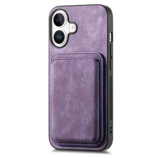 For iPhone 16 Plus Retro Leather Card Bag Magnetic Phone Case(Purple) by buy2fix
