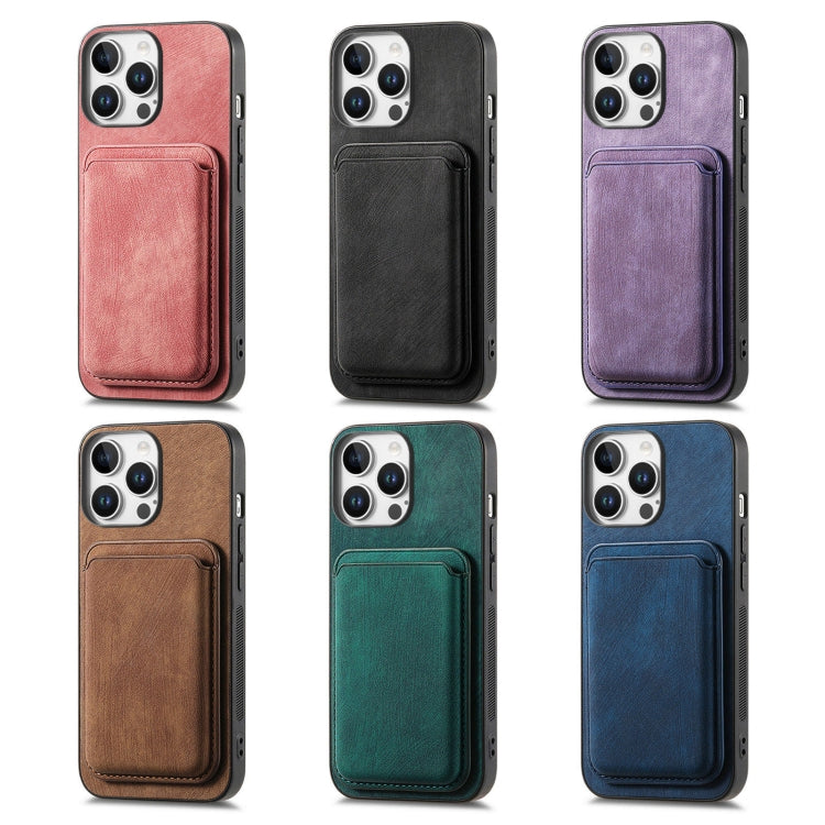 For iPhone 16 Retro Leather Card Bag Magnetic Phone Case(Purple) by buy2fix