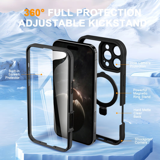 For iPhone 16 Pro Max Skin Feel MagSafe Holder 360 Full Body Phone Case(Black) by buy2fix