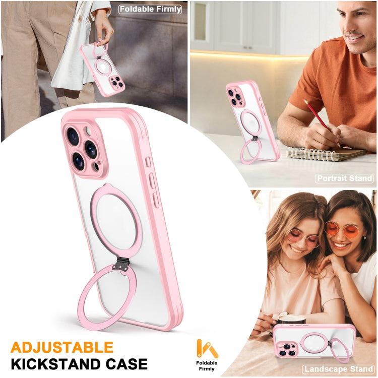 For iPhone 16 Pro Skin Feel MagSafe Holder 360 Full Body Phone Case(Pink) by buy2fix