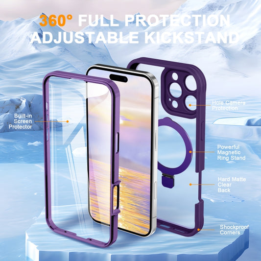 For iPhone 16 Pro Skin Feel MagSafe Holder 360 Full Body Phone Case(Purple) by buy2fix