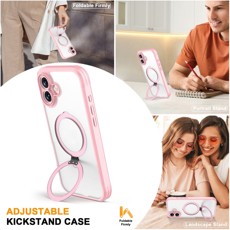 For iPhone 16 Plus Skin Feel MagSafe Holder 360 Full Body Phone Case(Pink) by buy2fix