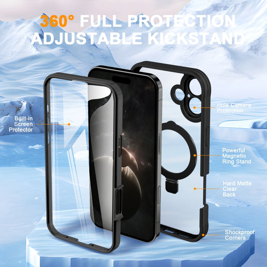 For iPhone 16 Plus Skin Feel MagSafe Holder 360 Full Body Phone Case(Black) by buy2fix