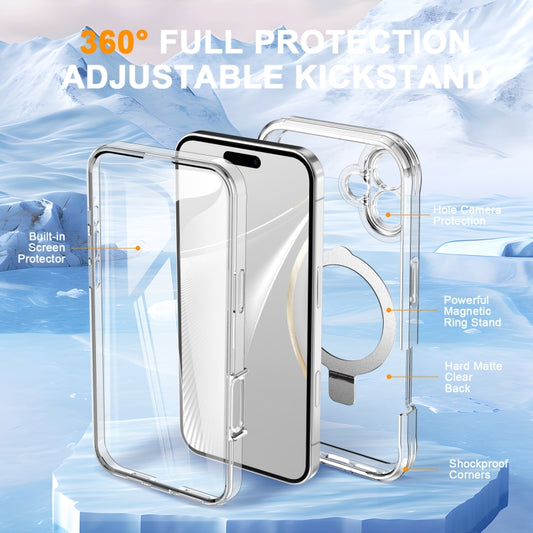 For iPhone 16 Skin Feel MagSafe Holder 360 Full Body Phone Case(Transparent) by buy2fix