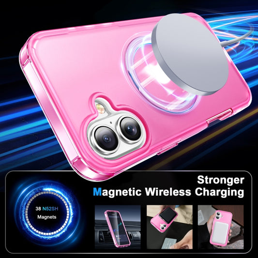 For iPhone 16 Plus Frosted Skin Feel MagSafe Holder 360 Full Body Phone Case(Rose Red) by buy2fix